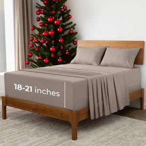 lot 1394 image: Mellanni Extra Deep California King Sheets - 4 PC Iconic Collection Bedding - Hotel Luxury, Ultra Soft, Cooling Bed Sheets - Wrinkle, Fade, Stain Resistant (Cal King, Tan)