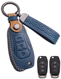 lot 1395 image: YINEOR Key Fob Cover Leather Car Key Case Keychain Fob Holder Compatible with Ford Ranger Maverick F150 F250 F350 F450 F550 Bronco EcoSpor Escape Expedition Explorer Fusion (HOFTG-Blue)