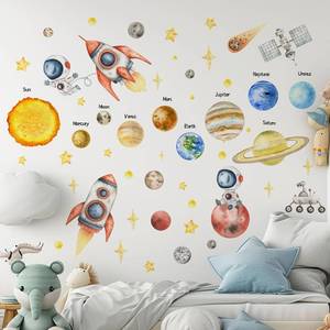 lot 1406 image: MagiMural Watercolor Outer Space Wall Stickers, Astronaut Planets Rockets Peel and Stick Wall Decals, Baby Room Nursery Kids Bedroom Art Wall Decor