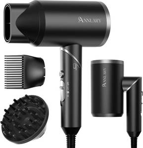 lot 1410 image: Annlary Hair Dryer with Comb  1800W Blow Dryer with Diffuser for Curly Hair  Plasma Ionic Hairdryer for Frizz Control  Foldable & Protable Design for Travel  6.5 ft ALCI Cord for Women and Men