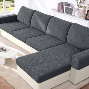 lot 1415 image: VANSOFY Couch Cushion Covers for Sectional Sofa, Stretch Jacquard Couch Seat Cushion Covers, Individual Washable Furniture Protector Sofa Slipcovers for Pet (3Pc Seater or Back Cover, Dark Grey)