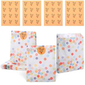 lot 1418 image: TIESOME 40 Pack Party Favor Bags with 48 Stickers, Multicolor Dots Paper Gift Bags for Birthdays Weddings Celebrations, 6.69x5.12x1.18in