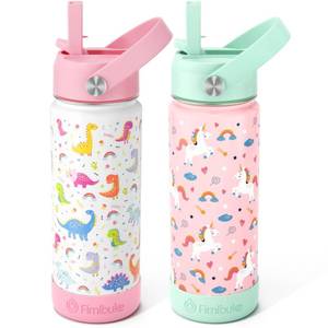 lot 1426 image: Fimibuke Kids Insulated Water Bottle, 18oz BPA FREE Kid Cup with Straw Double Wall Vacuum Tumbler 188 Stainless Steel Leak Proof Toddler Water Bottle for School Boys Girls (2 Pack, UnicornDinosaur)