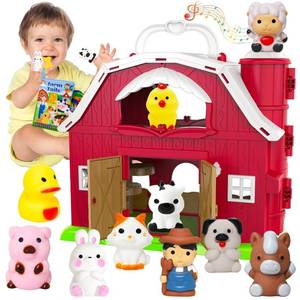 lot 1428 image: Kimicare Musical Red Barn Toy Farm Animal Finger Puppets for 3 4 5 Years Old, Animal Figures Playset with Farm Baby Book, Sensory Learning Toys Birthday Gifts for Kids Boys Girls