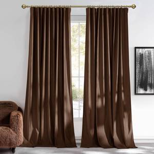 lot 1429 image: NICETOWN Brown Velvet Curtains 96 inch Long 2 Panels for Living Room - Blackout Window Treatments Pleat Tape with Back Tab Vision Insulated Temperature Balanced Drapes for Bedroom and Dining Room