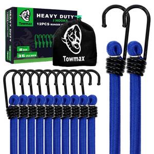 lot 1435 image: Bungee Cord with Hooks, 36 Bungee Cord Heavy Duty Outdoor, Industrial Grade Bungie Cord for Camping, Kayaking or Fastening Items 12 Pcs (Blue)
