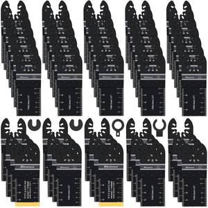 lot 1442 image: Bionso 55PCS Oscillating Saw Blades, Professional Universal Titanium Multitool Blades for Wood Plastics Metal, Quick Release Multi Tool Kits Fit Dewalt Ryobi Milwaukee Rockwell Fein Makita