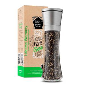 lot 1465 image: HOME EC Original Stainless Steel Salt or Pepper Grinder 1pk - Adjustable Ceramic Sea Salt Grinder or Pepper Mill - Tall Glass Spice Shaker - Spice Mill wEBook