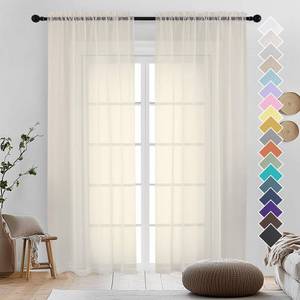 lot 1473 image: OVZME Cream Sheer Curtains 96 Inches Long 2 Panels - Soft Light Filtering Window Sheer Panels for Living RoomBedroom, Top Dual Rod Pocket, 1 Pair, Each 42Wx84L Inches