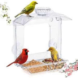 lot 1476 image: SVEDVK Clear Window Bird Feeder with Strong Suction Cups Clear Bird Feeding Station with Dual Seed Tray &amp Water Bowl Easy to Install and Clean for Outdoor Viewing