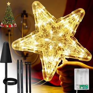 lot 1477 image: Lighted Christmas Tree Star Topper with Stabilizer Holder - 9 Battery Operated Tree Toppers with 30 LED Lights, Large Xmas Tree Top Ornament for Holiday Decoration