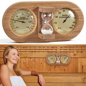 lot 1483 image: Tellegloww 3 in 1 Sauna Thermometer Hygrometer and Timer, Fahrenheit & Celsius Anti-Caking 15 Minute Sand Timer, Handmade from Red Cedar Wood Wall-Mounted Sauna Accessories