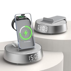 lot 1484 image: Alarm Clock Charging Station for Bedrooms, Wireless Charging Station with Dimmable Night Light Bluetooth Speaker, Wireless Charger for iPhone 17 16 15 14 13 12 Pro Max, iWatch 11