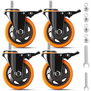 lot 1500 image: 4 Inch Caster Wheels 2000Lbs, Threaded Stem Casters Set of 4 Heavy Duty, 12-13 x 1 (Screw Diameter 12, Stem Length 1), Safety Dual Locking Industrial Castors, Wheels for Cart, Furniture
