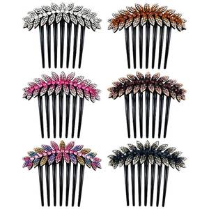 lot 1509 image: inSowni 6 Pack Luxury Glitter Sparkly Gems Rhinestones Crystals leaf Black Plastic Decorative Hair Side Combs French Twist Slides with Long Teeth Hair Bun Updo Accessories Hairpins Barrettes Clips for