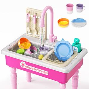 lot 1511 image: Doloowee Color Changing Kitchen Sink Toys,Electric Dishwasher Playing Toy Play Sink for Kids 3-5 with Running Water,Upgraded Faucet and Play Dishes,Pretend Play Kitchen Toys for Kids Boys Girls(Pink)