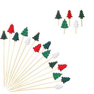 lot 1521 image: Jiesky 125 Pcs 5in Christmas Tree Cocktail Picks 5 Kind of Bamboo Cocktail Toothpicks Fruit Food Appetizer Charcuterie Skewers Dessert Dinner for Christmas Party Decorations