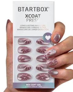 lot 1525 image: BTArtbox Press On Nails Short - Berry Spark, Lamp-Curable Glitter Almond Press On Nails with Glue and Adhesive Tabs for Women in 16 Sizes - 32 Soft Gel Glue On Nails Kit