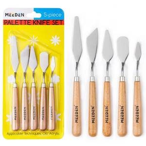 lot 1526 image: MEEDEN 5Pcs Palette Knife Set Stainless Steel Painting Knives with Wood Handle - Pallet Knife Set for Oil Canvas Acrylic Painting Color Mixing