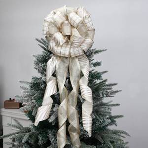lot 1529 image: Christams Tree Topper Bow, Large Champagne Gold Bows Burlap Decorative Bows for Xmas Holiday Thanksgiving Indoor Outdoor Ornament Gift Bow