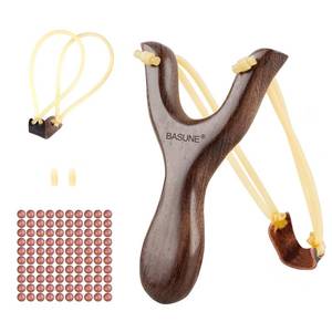 lot 1535 image: BASUNE Slingshot Wood Hunting Slingshot with 1Pcs Replacement Band and Approx 100 Clay-Iron Balls Sling Shot for Adults Hunting