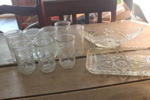 lot 3263 image: 50th Anniversary Cut Glass Juice Glasses & More