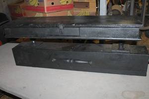 lot 3297 image: Primitive Black Wood Shelf 44w x 17 tall