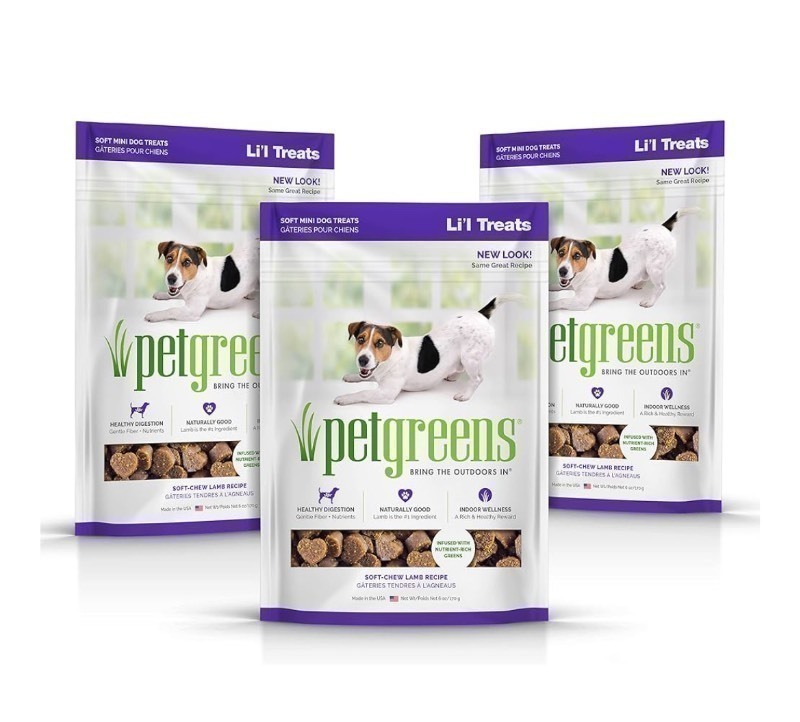 lot 490 image: Box of 12 DOGGIE TREAT BAGS - Pet Greens Soft Chews Lamb Dog Treats