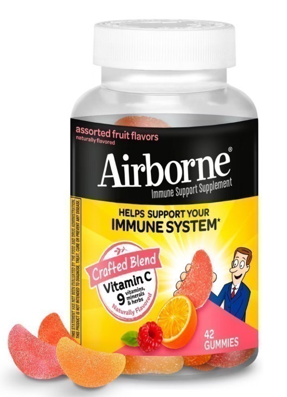 lot 363 image: Airborne assorted fruit flavors naturally flavored  Immune support super HELPS SUPPORT YOUR IMMUNE SYSTEM - Vitamin C - Ep date 2026 - 63Gummies