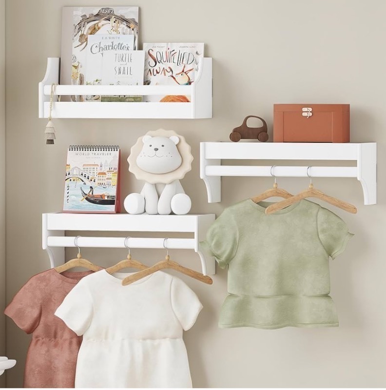 lot 278 image: UTEX Floating Nursery Book Shelves Set of 3, Baby Hanging Bookshelves for Wall Decor and Storage, Wall Mounted Book Shelf for Kids Room, Nursery, Playroom, Bedroom, 16.3 Inch, White,