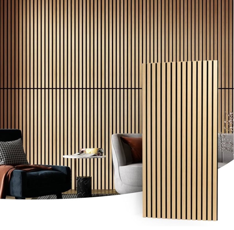 lot 144 image: 2 x 4 Quality Acoustic Wall Slat Panel Natural Wood Design - Light Color