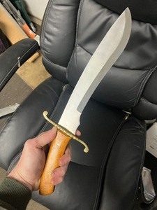lot 2 image: Beautiful Bowie Knife W Wooden Bright Handle - Slight Curved Blade - 11 � x 2 Blade Size