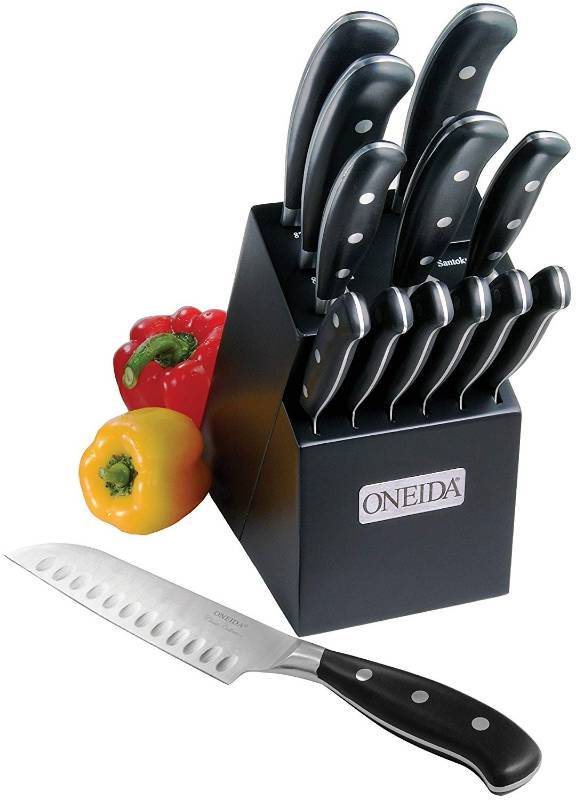 lot 4613 image: Oneida 14-Piece Triple Rivet Classic Knife Set with Block (MISSIN ONE KNIFE)