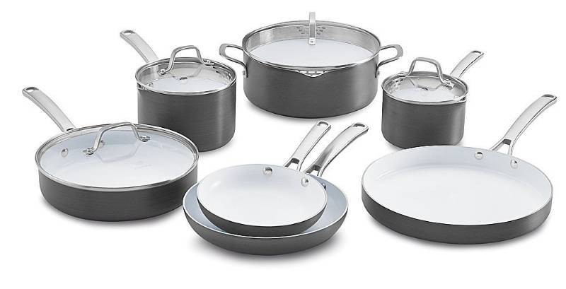 lot 4635 image: Calphalon 11 Piece Classic Ceramic Nonstick Cookware Set, GreyWhite