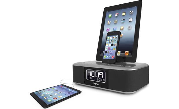 lot 4647 image: iHome iDL100Triple charging FM clock radio with 2 Lightning� docks and USB play & charge port