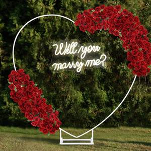 lot 8714 image: $97 VIHOSE 6.6ft Metal Heart Arch Stand & Will You Marry Me Neon Sign