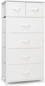 lot 8718 image: $72 Crestlive Tall Dresser - 6-Drawer Steel Frame, Wood Top, White