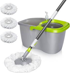 lot 8736 image: MASTERTOP Spin Mop Bucket, Wringer, 50.4 Handle, 3 Mop Pads