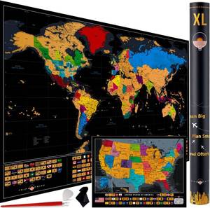 lot 8753 image: XL Scratch Off World Map with 233 Flags 36x24 Travel Poster