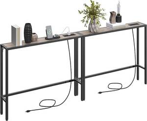 lot 8759 image: $60 2-Pack Narrow Console Table w Charging, Greige
