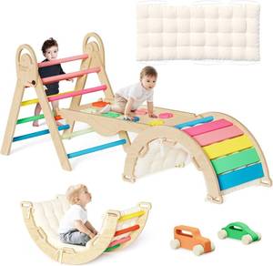 lot 8775 image: $200 Pikler Triangle Set with Cushion - Climbing Toy, 9 Ways