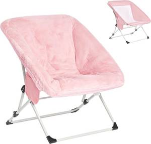 lot 8784 image: $80 SUNNYFEEL Comfy Folding Saucer Chair All-Season, Faux Fur, Pink