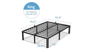 lot 8799 image: 16 Inch King Size Bed Frame, 3500Lbs Heavy Duty Metal Platform with Round C