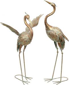 lot 8800 image: $75 TERESAS COLLECTIONS Gold Metal Crane Yard Art Statues, Set of 2