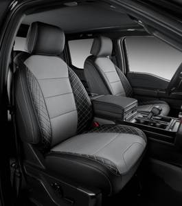 lot 8803 image: $220 Ford F-150 Seat Covers, Leather, BlackGray, Custom Fit