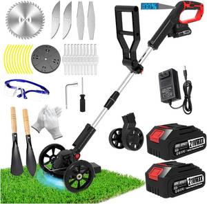 lot 8806 image: $76 Cordless 21V Weed Wacker, 3-in-1 EdgerCutter, 2 Batteries