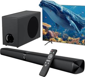 lot 8808 image: $84 Sound Bar with Subwoofer, 110W, BluetoothARCOptAUX, 3 EQ Modes