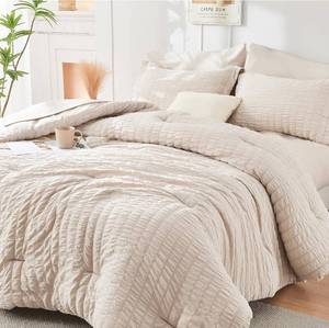 lot 8821 image: HYMOKEGE Beige Queen Comforter Set Seersucker 7-Piece Bedding