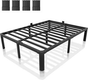 lot 8846 image: $68 14-Inch Metal Bed Frame, Queen, Heavy-Duty Platform, Round Legs