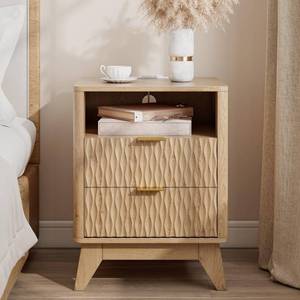 lot 8854 image: $105 Fluted Nightstand with Charging Station, Natural Oak